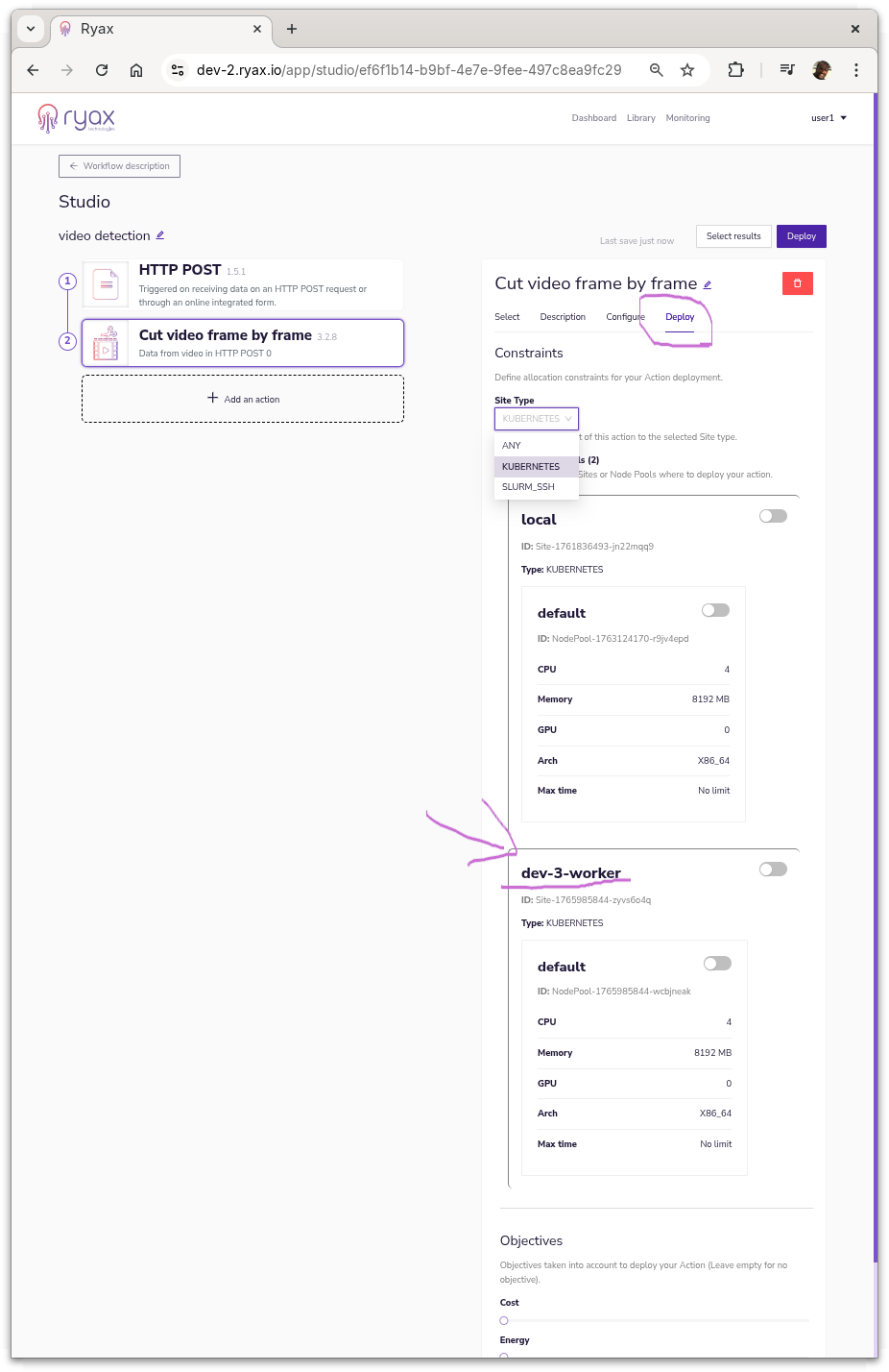 Worker selection on Deploy tab